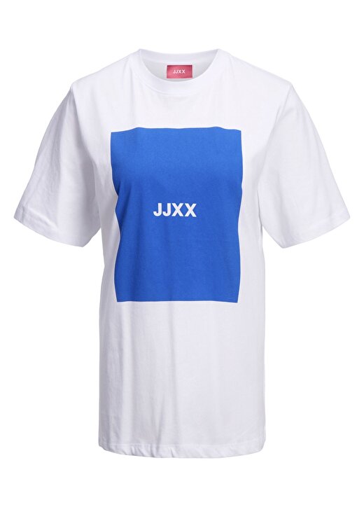 JJXX Bisiklet Yaka Baskılı Kırık Beyaz Kadın T-Shirt 12204837 3