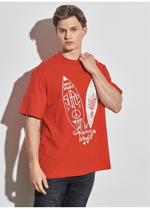 Wrangler Bisiklet Yaka Kırmızı Erkek T-Shirt W231238600_Loose Fit Tshirt 4