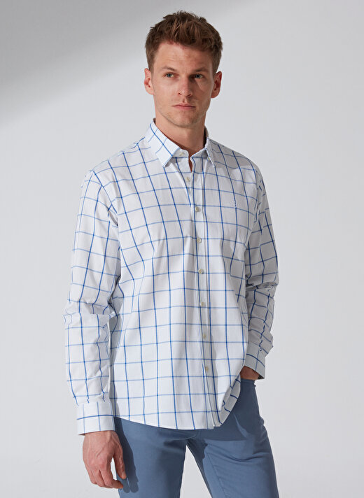 Privé Düğmeli Yaka Beyaz - Mavi Erkek T-Shirt 4BX202320002 3