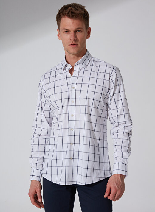 Privé Düğmeli Yaka Beyaz - Lacivert Erkek T-Shirt 4BX202320002 1