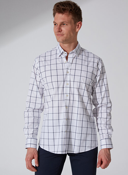 Privé Düğmeli Yaka Beyaz - Lacivert Erkek T-Shirt 4BX202320002 2