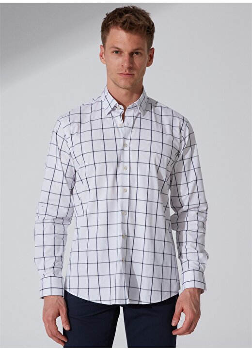 Privé Düğmeli Yaka Beyaz - Lacivert Erkek T-Shirt 4BX202320002 4