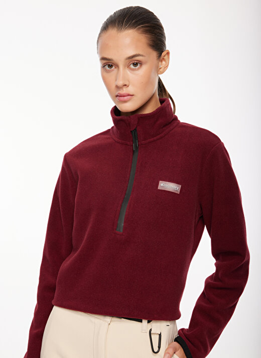 Discovery Expedition Bordo Kadın Fermuarlı Düz Polar Sweatshırt D3WL-SWT26 1