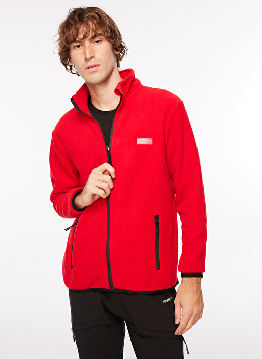 Discovery Expedition Kırmızı Erkek Fermuarlı Düz Polar Sweatshırt D3WM-SWT2 2