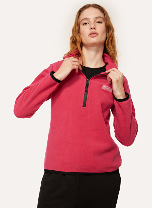 Discovery Expedition Pembe Kadın Fermuarlı Düz Polar Sweatshırt D3WL-SWT26 2