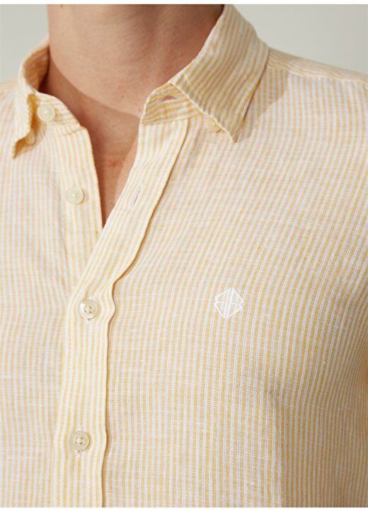 Beymen Business Slim Fit Düğmeli Yaka Sarı - Beyaz Erkek Gömlek 4B2023200045 4