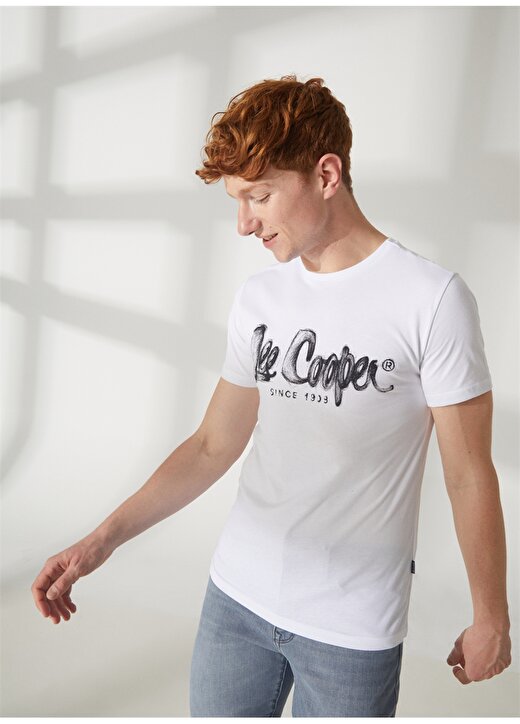 Lee Cooper Bisiklet Yaka Beyaz Erkek T-Shirt 232 LCM 242029 DRAWINGLOGO BEYAZ-S 1