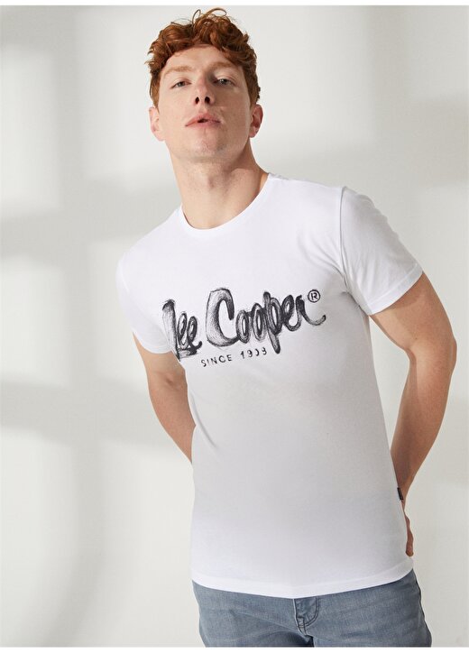 Lee Cooper Bisiklet Yaka Beyaz Erkek T-Shirt 232 LCM 242029 DRAWINGLOGO BEYAZ-S 3