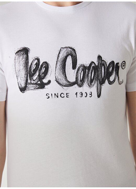 Lee Cooper Bisiklet Yaka Beyaz Erkek T-Shirt 232 LCM 242029 DRAWINGLOGO BEYAZ-S 4