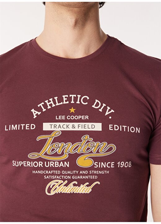 Lee Cooper Bisiklet Yaka Mürdüm Erkek T-Shirt 232 LCM 242024 DIVIDED MÜRDÜM 4