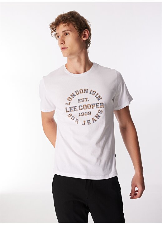 Lee Cooper Bisiklet Yaka Beyaz Erkek T-Shirt 232 LCM 242023 CAMO BEYAZ 3