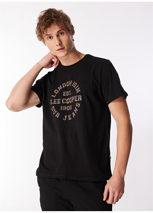 Lee Cooper Bisiklet Yaka Siyah Erkek T-Shirt 232 LCM 242023 CAMO SİYAH 1