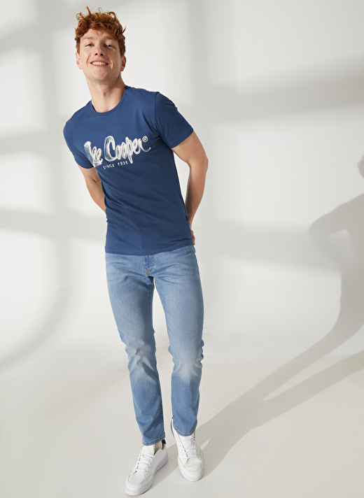 Lee Cooper Bisiklet Yaka İndigo Erkek T-Shirt 232 LCM 242029 DRAWINGLOGO INDIGO 2