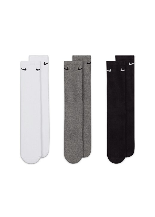 Nike Siyah - Beyaz - Gri Unisex 3Lü Çorap SX7664-964 U NK EVERYDAY CSH CRW 3P 1