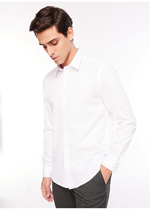 Fabrika Slim Fit Gömlek Yaka Armürlü Beyaz Erkek Gömlek MAYDOS 92 CEPSIZ BLN 1
