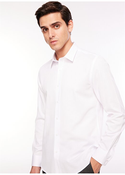 Fabrika Slim Fit Gömlek Yaka Armürlü Beyaz Erkek Gömlek MAYDOS 92 CEPSIZ BLN 4