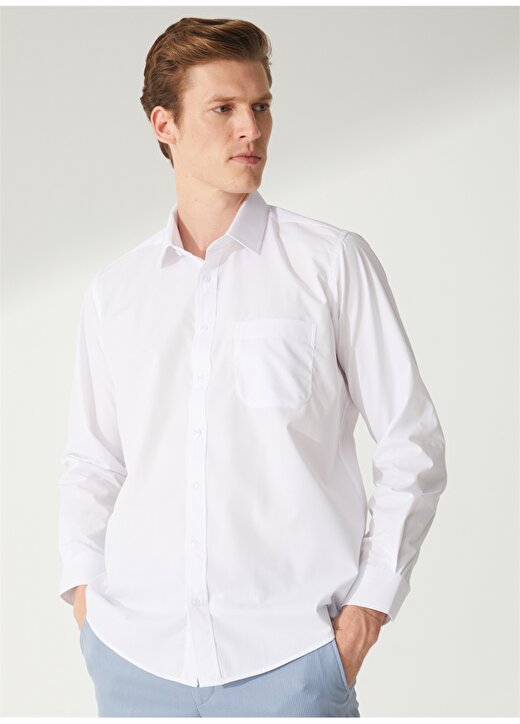 Süvari Regular Fit Klasik Yaka Düz Beyaz Erkek Gömlek GM1001400247 1
