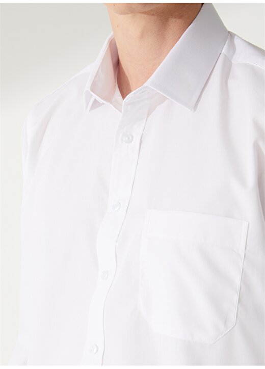 Süvari Regular Fit Klasik Yaka Düz Beyaz Erkek Gömlek GM1001400247 4