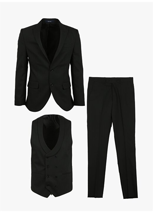 Süvari Siyah Erkek Mono Yaka Slim Fit Armürlü Takım Elbise 1