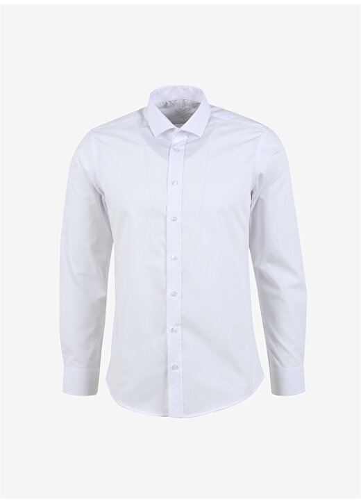 Süvari Slim Fit Klasik Yaka Düz Beyaz Erkek Gömlek GM1007100527 1