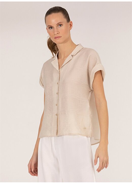 Pierre Cardin Comfort Fit Gömlek Yaka Düz Bej Kadın Gömlek AIDA 1