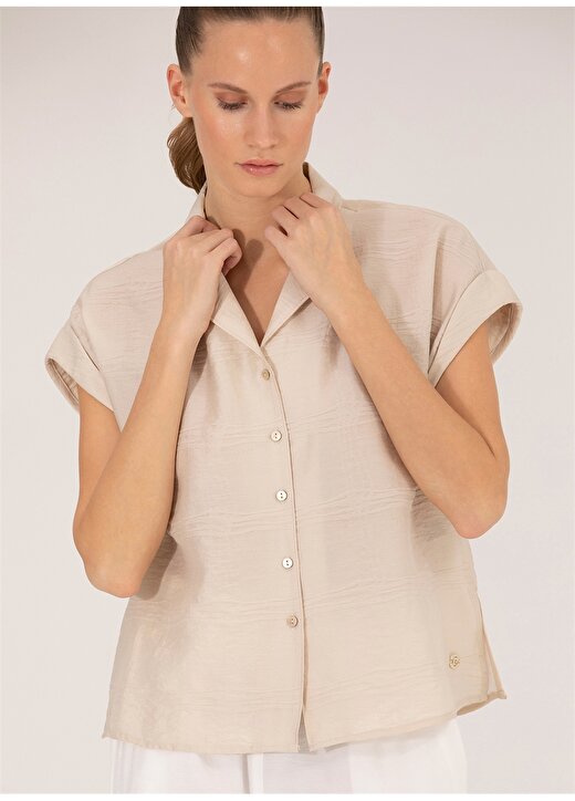Pierre Cardin Comfort Fit Gömlek Yaka Düz Bej Kadın Gömlek AIDA 3