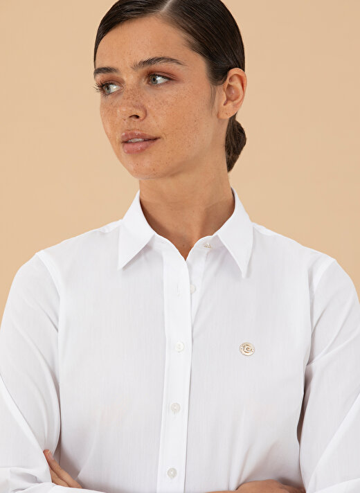 Pierre Cardin Slim Fit Gömlek Yaka Düz Beyaz Kadın Gömlek BASS 2