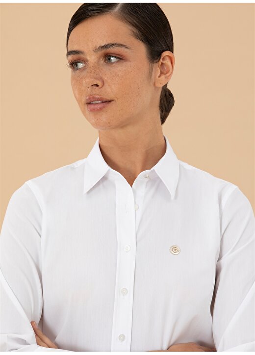 Pierre Cardin Slim Fit Gömlek Yaka Düz Beyaz Kadın Gömlek BASS 2