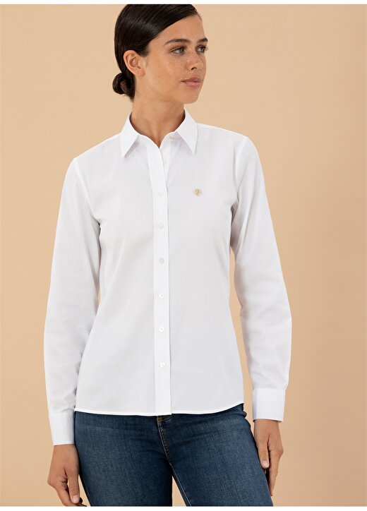 Pierre Cardin Slim Fit Gömlek Yaka Düz Beyaz Kadın Gömlek BASS 3