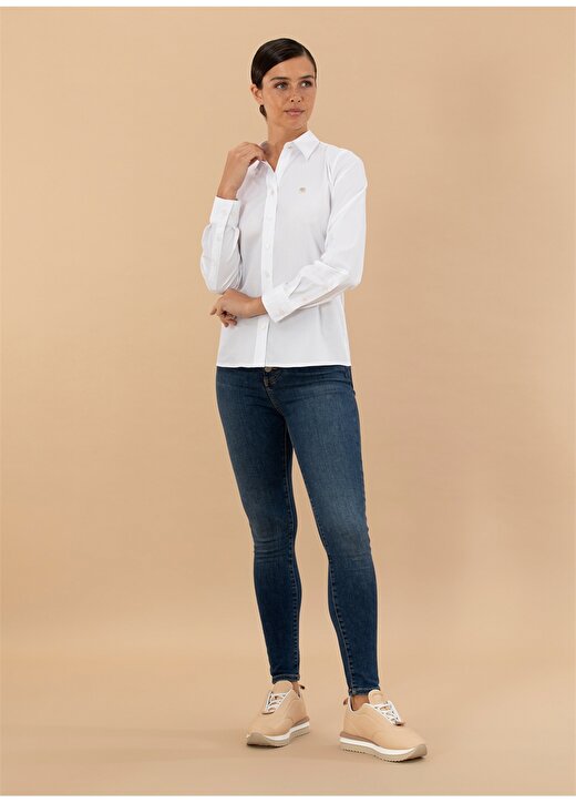 Pierre Cardin Slim Fit Gömlek Yaka Düz Beyaz Kadın Gömlek BASS 4