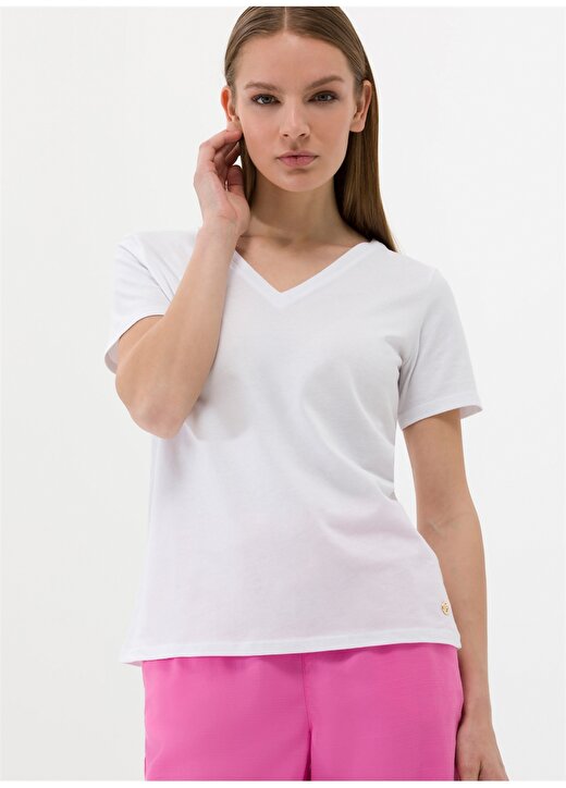 Pierre Cardin V Yaka Beyaz Kadın T-Shirt DREP 2