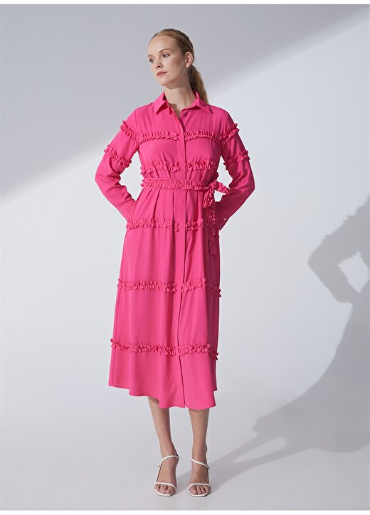 Pierre Cardin Gömlek Yaka Düz Pembe Kadın Elbise EGORA23Y 1