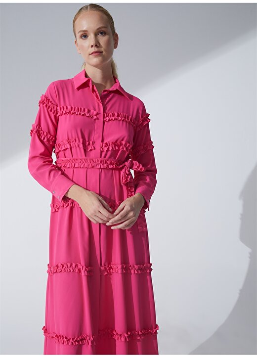 Pierre Cardin Gömlek Yaka Düz Pembe Kadın Elbise EGORA23Y 3