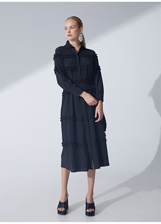 Pierre Cardin Gömlek Yaka Düz Siyah Kadın Elbise EGORA23Y 1