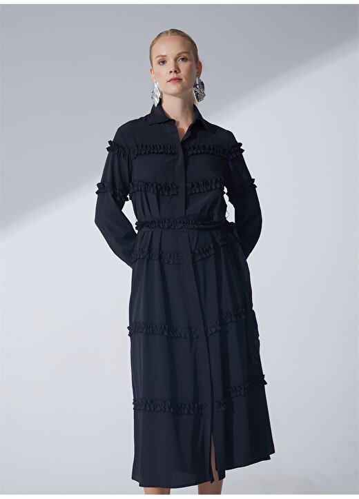 Pierre Cardin Gömlek Yaka Düz Siyah Kadın Elbise EGORA23Y 2