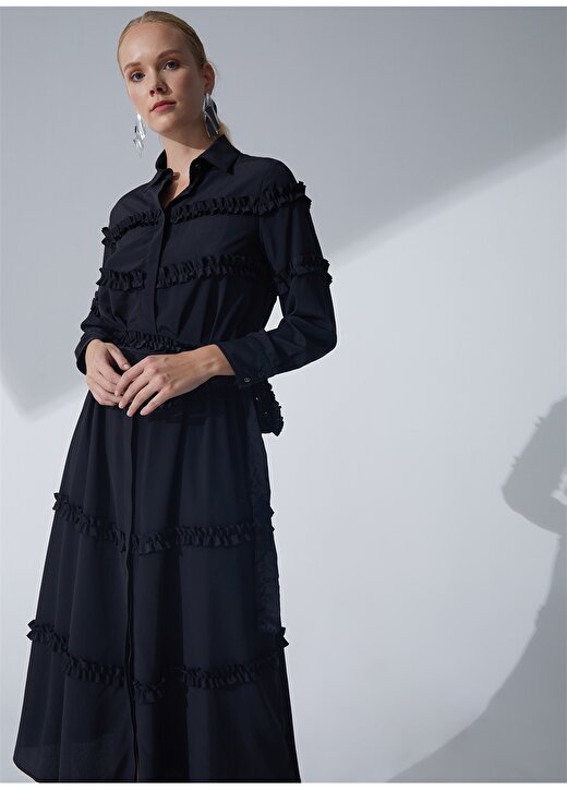 Pierre Cardin Gömlek Yaka Düz Siyah Kadın Elbise EGORA23Y 3