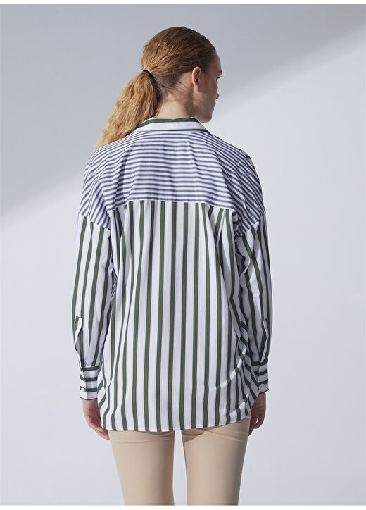 Pierre Cardin Oversized Gömlek Yaka Çizgili Yeşil Kadın Gömlek FANCY 4