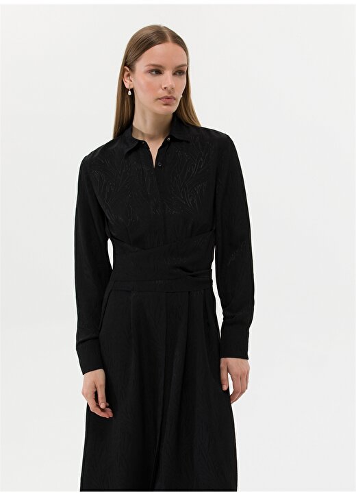 Pierre Cardin Gömlek Yaka Jakarlı Siyah Kadın Elbise EYMA023Y 1