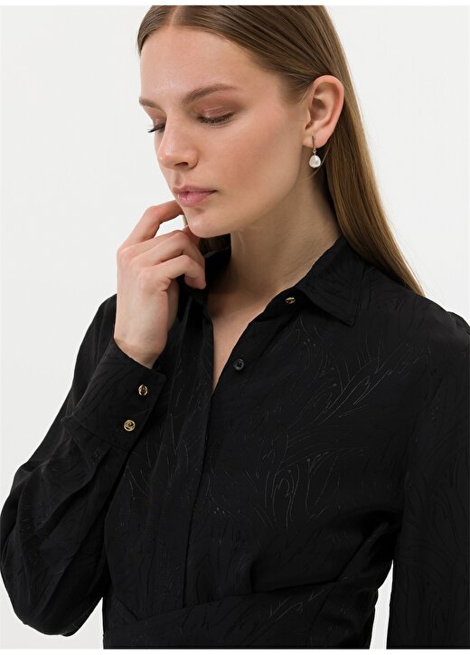 Pierre Cardin Gömlek Yaka Jakarlı Siyah Kadın Elbise EYMA023Y 2