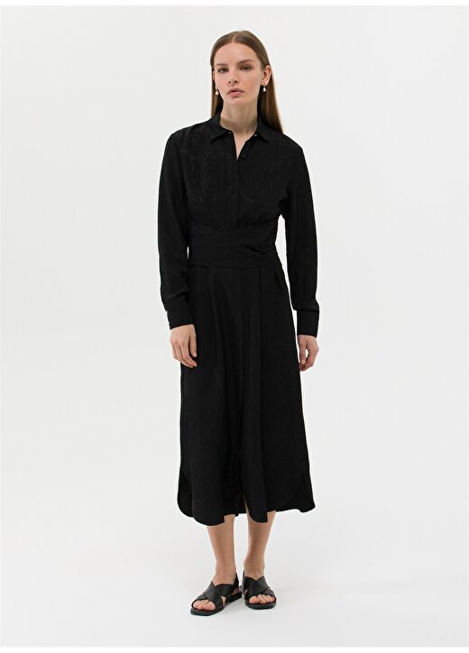 Pierre Cardin Gömlek Yaka Jakarlı Siyah Kadın Elbise EYMA023Y 3