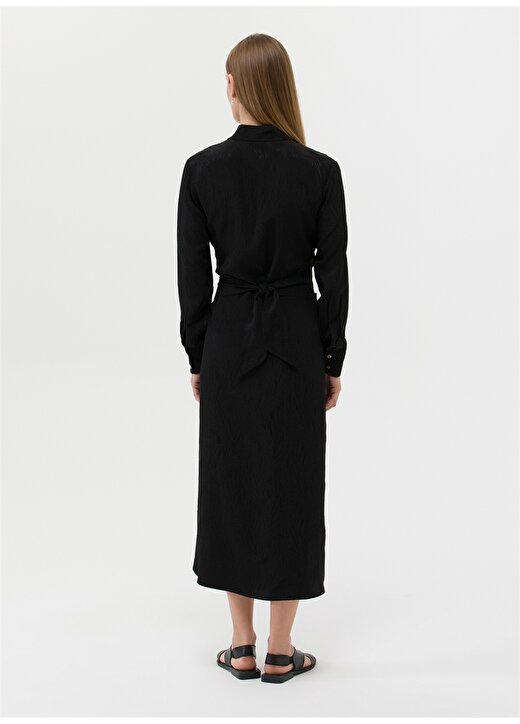 Pierre Cardin Gömlek Yaka Jakarlı Siyah Kadın Elbise EYMA023Y 4