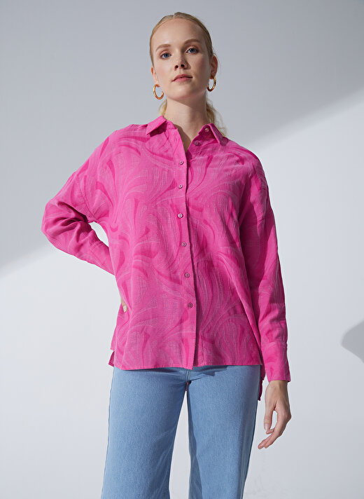 Pierre Cardin Oversized Gömlek Yaka Jakarlı Pembe Kadın Gömlek HEMDEM 2