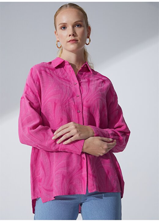 Pierre Cardin Oversized Gömlek Yaka Jakarlı Pembe Kadın Gömlek HEMDEM 3
