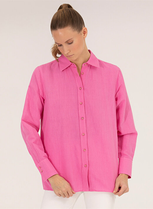 Pierre Cardin Comfort Fit Gömlek Yaka Düz Pembe Kadın Gömlek KETO 1