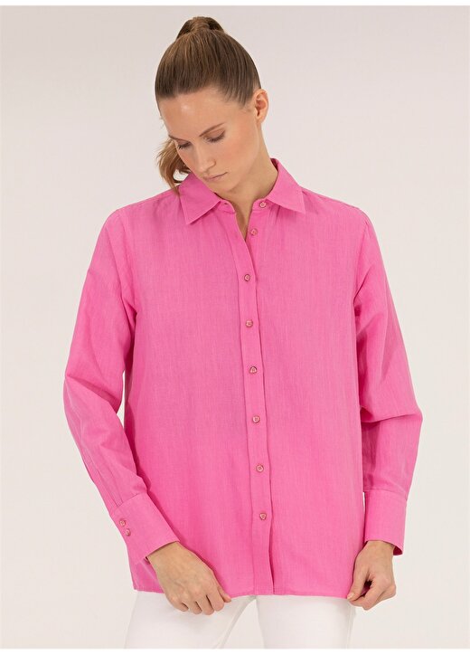 Pierre Cardin Comfort Fit Gömlek Yaka Düz Pembe Kadın Gömlek KETO 1