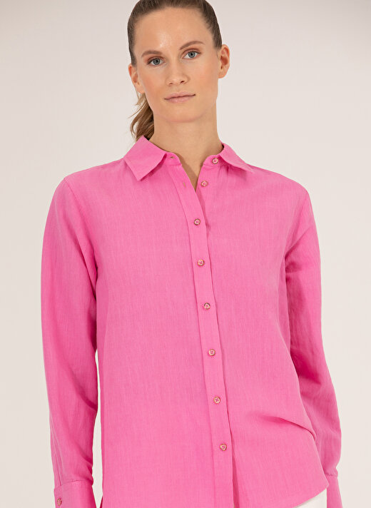Pierre Cardin Comfort Fit Gömlek Yaka Düz Pembe Kadın Gömlek KETO 3