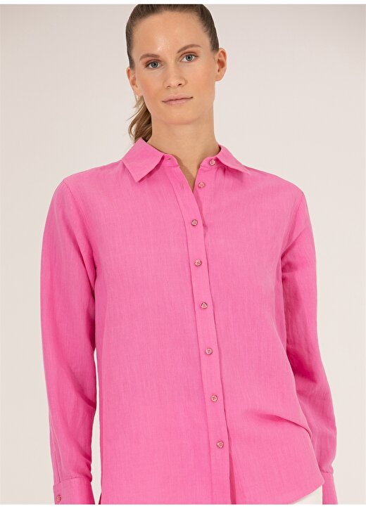 Pierre Cardin Comfort Fit Gömlek Yaka Düz Pembe Kadın Gömlek KETO 3