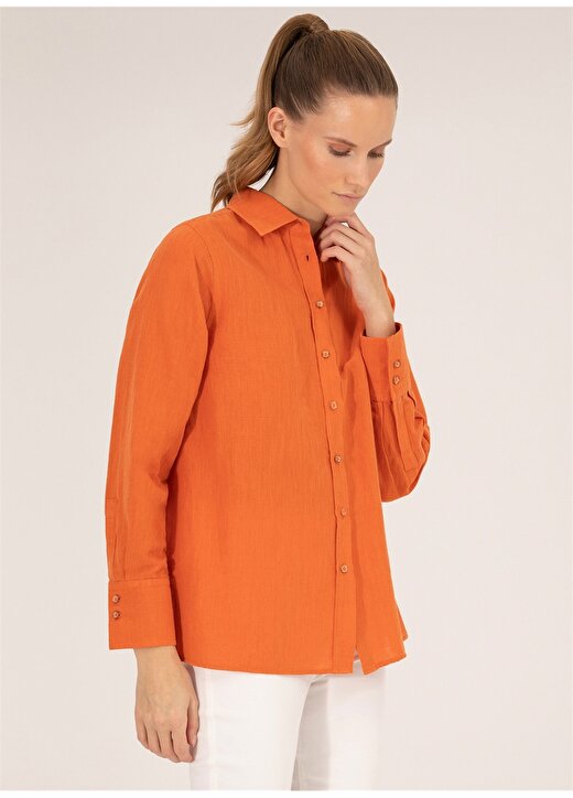 Pierre Cardin Comfort Fit Gömlek Yaka Düz Turuncu Kadın Gömlek KETO 1