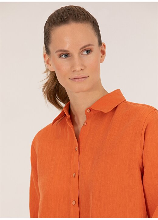 Pierre Cardin Comfort Fit Gömlek Yaka Düz Turuncu Kadın Gömlek KETO 2