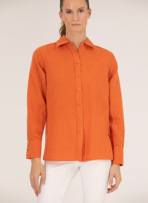 Pierre Cardin Comfort Fit Gömlek Yaka Düz Turuncu Kadın Gömlek KETO 3